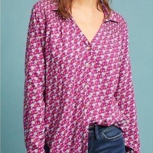 NWT Anthropologie Maeve x • Magenta Pink Blue Abstract Emory Blouse - Size 4